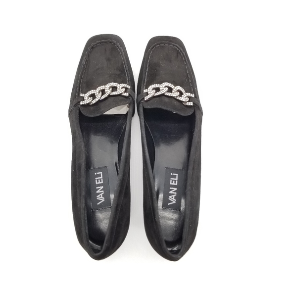 Van Eli Suede Kitten Heel Loafer Chain Sz 9 Narrow - Picture 6 of 8